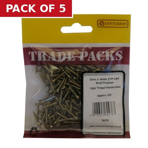 Centurion Multi Purpose Single Thread Countersunk Pozi Screws - 3mm x 16mm - Pack of 200