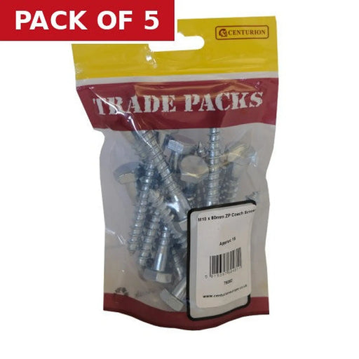 Centurion Coach Screws - M10 x 80mm - Zinc Plated - Pack of 15