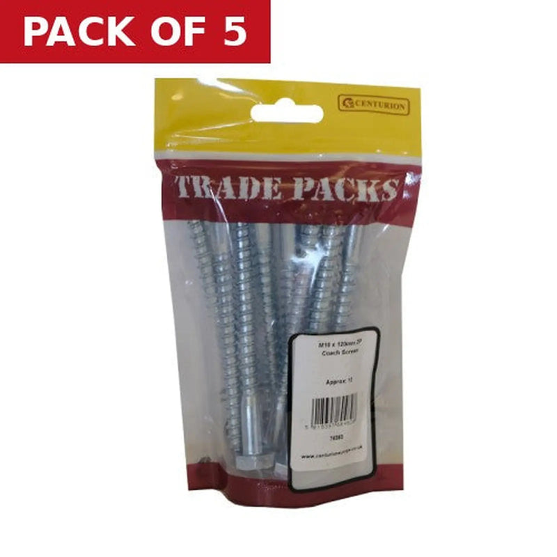 Centurion Coach Screws - M10 x 120mm - Zinc Plated - Pack of 10