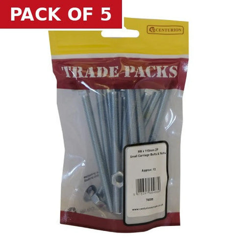 Centurion Cup Square Carriage Bolts & Nuts - Zinc Plated - M8 x 110mm - Pack of 10