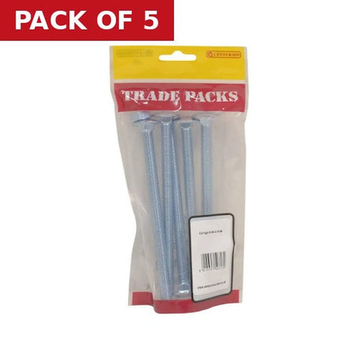 Centurion Cup Square Carriage Bolts & Nuts - Zinc Plated - M12 x 130mm - Pack of 5
