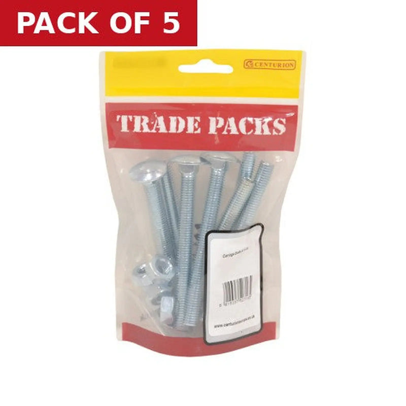 Centurion Cup Sqaure Small Carriage Bolts & Nuts - Zinc Plated - M12 x 100mm - (Pack of 5)