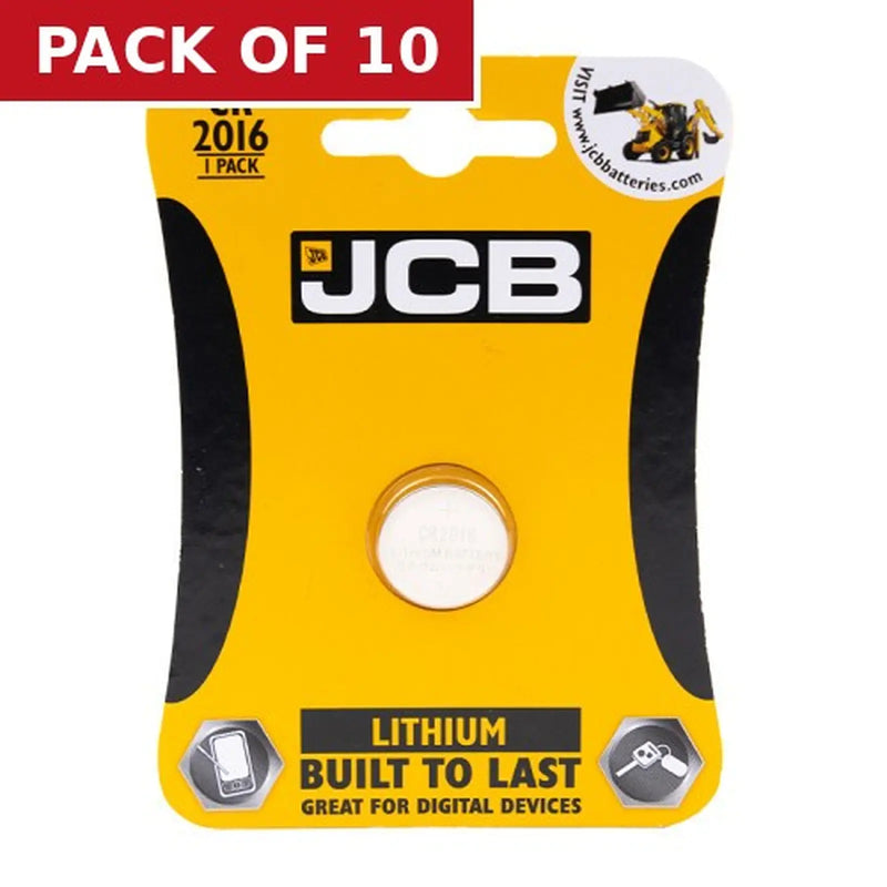 Centurion JCB Coin Cell Battery CR2016, Single - Pack of 10