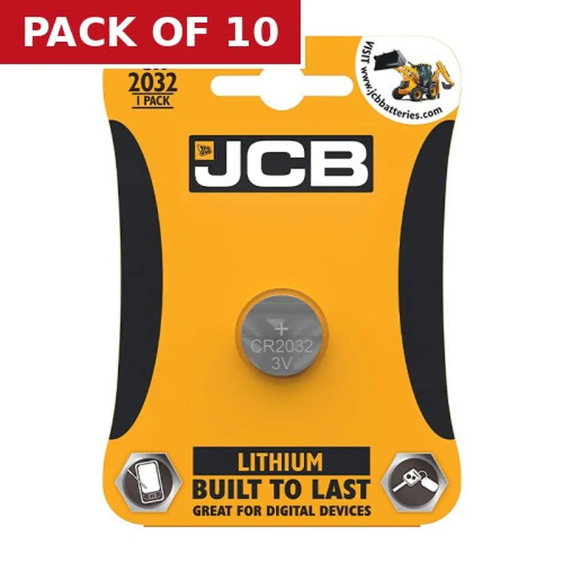 Centurion JCB Coin Cell Battery CR2032, Single - Pack of 10