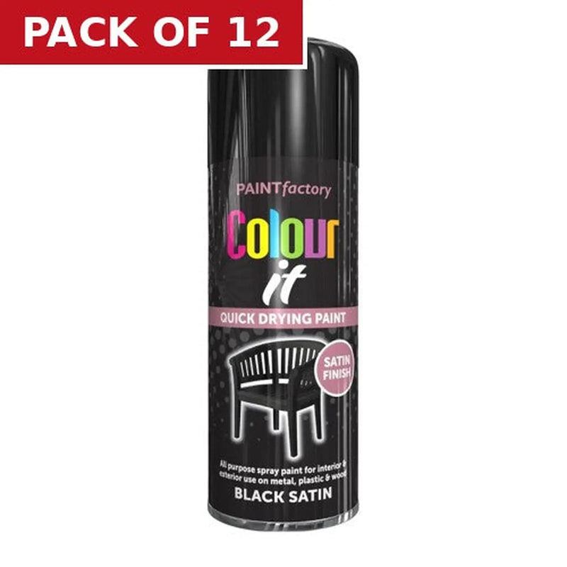 Centurion Paint Factory Colour It Satin Paint, Black (400ml) - Pack of 12