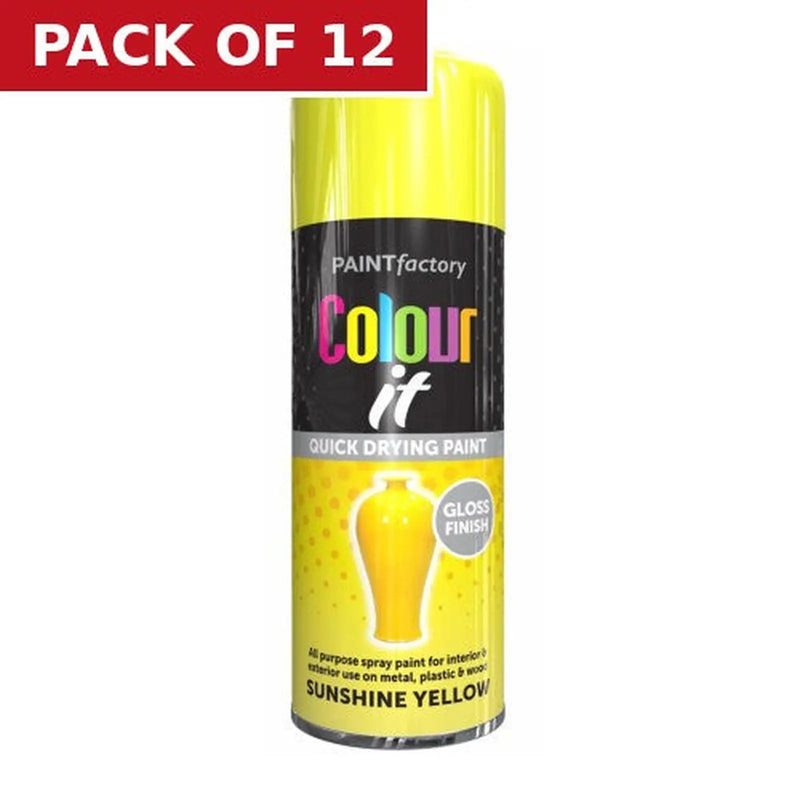 Centurion Paint Factory Colour It Gloss Paint, Yellow (400ml) - Pack of 12