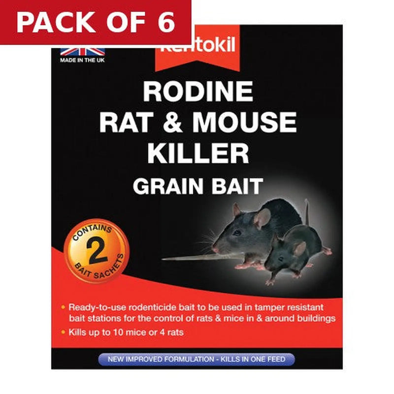 Centurion Rentokil - Rodine Rat & Mouse Killer Grain Bait - 2 Sachet - Pack of 6