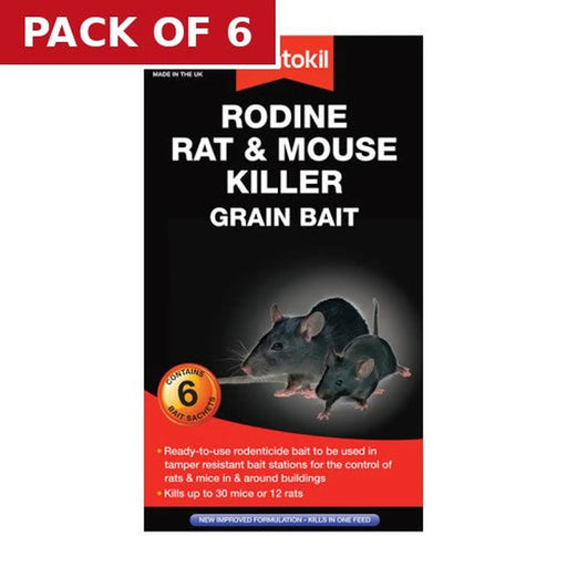 Centurion Rentokil - Rodine Rat & Mouse Killer Grain Bait - 6 Sachet - Pack of 6