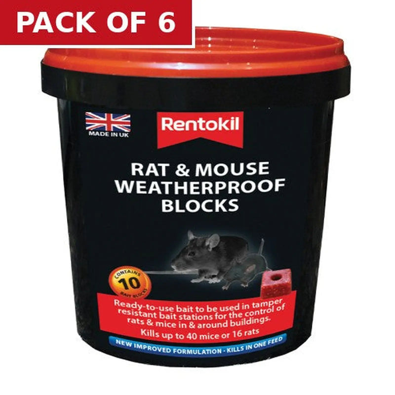 Centurion Rentokil - Mouse & Rat Weatherproof Blocks - 10 Sachet - Pack of 6