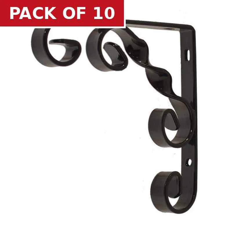 Centurion Wrought Iron Scroll Brackets, Black Finish, 100mm - Pack of 10