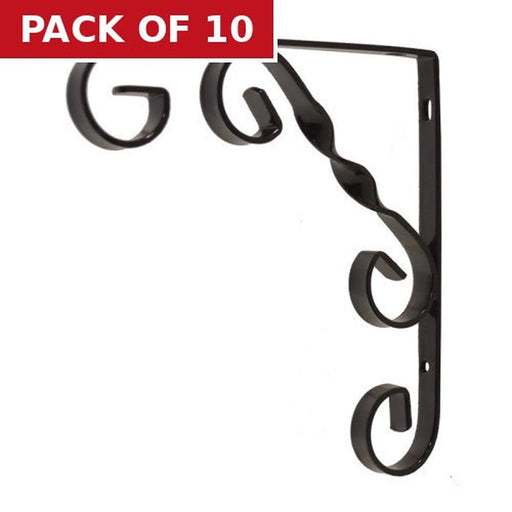 Centurion Wrought Iron Scroll Brackets, Black Finish, 200mm - Pack of 10