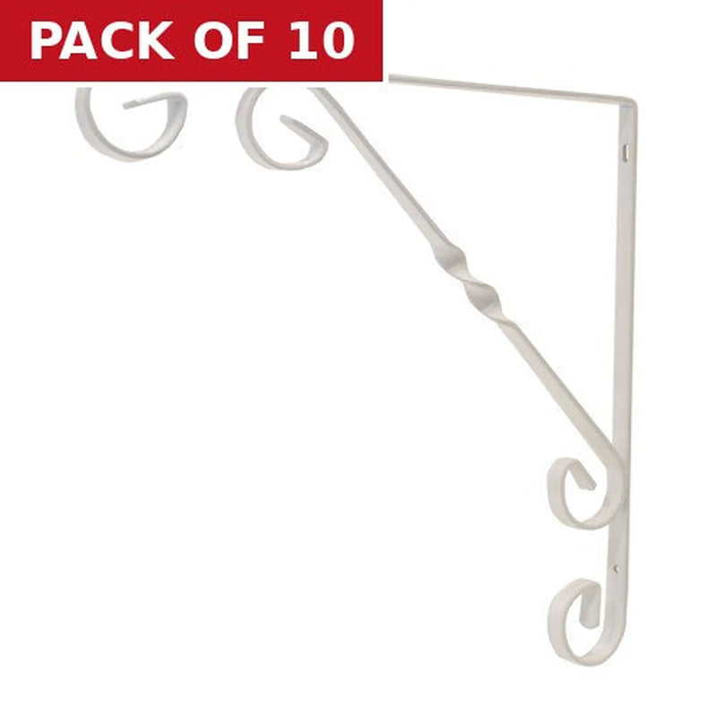 Centurion Wrought Iron Scroll Brackets, White Finish, 250mm - Pack of 10