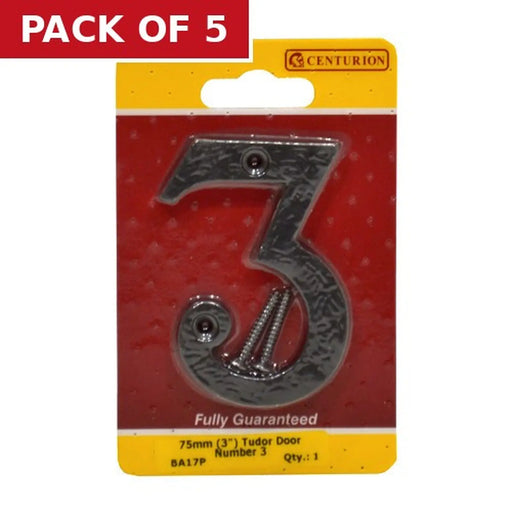 Centurion No.3 Door Numerals, Black, 75mm - Pack of 5