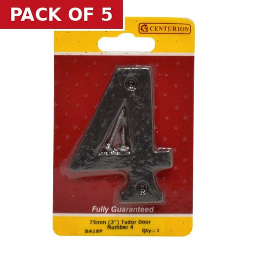 Centurion No.4 Door Numerals, Black, 75mm - Pack of 5