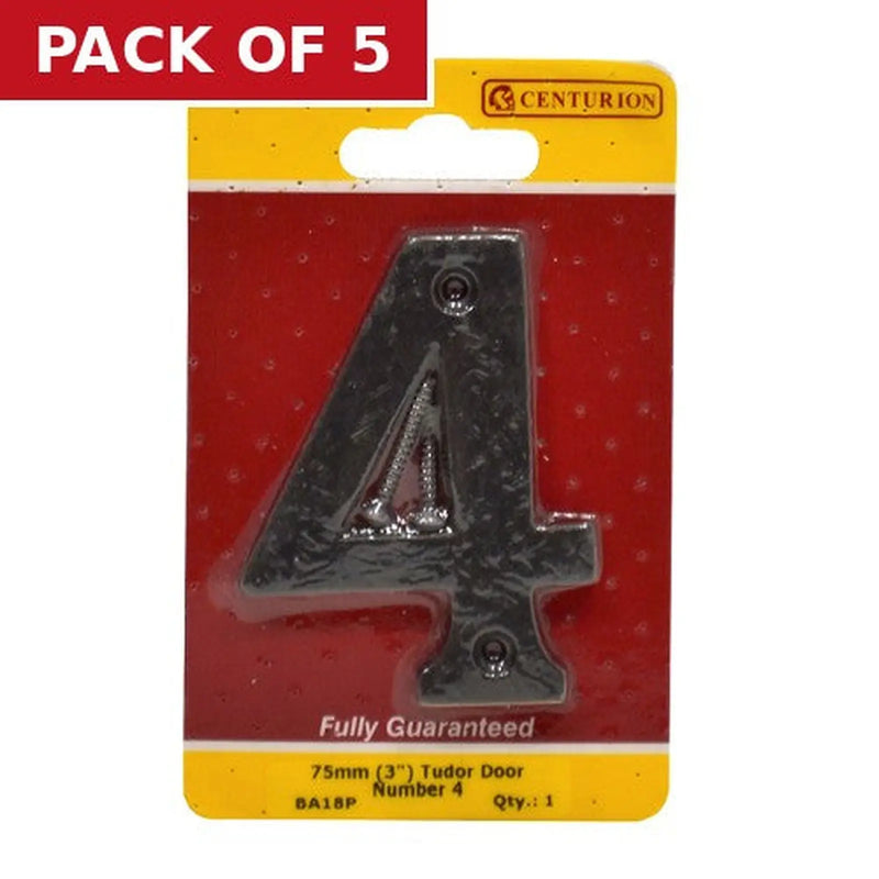 Centurion No.4 Door Numerals, Black, 75mm - Pack of 5