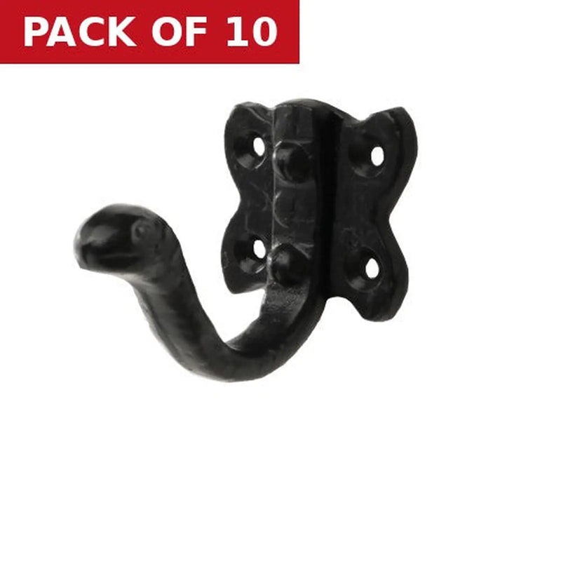 Centurion Coat Hook, Black, 50mm - Pack of 10
