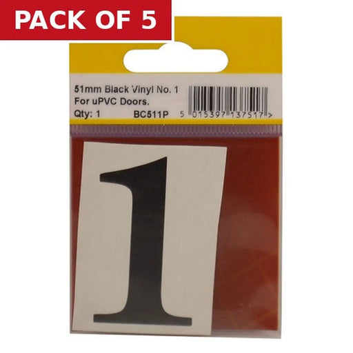 Centurion 51mm Black Traditional Oldstyle Font Vinyl Number 1 - Pack of 5