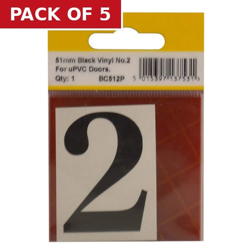 Centurion 51mm Black Traditional Oldstyle Font Vinyl Number 2 - Pack of 5