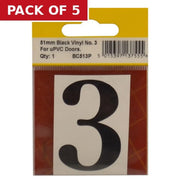 Centurion 51mm Black Traditional Oldstyle Font Vinyl Number 3 - Pack of 5