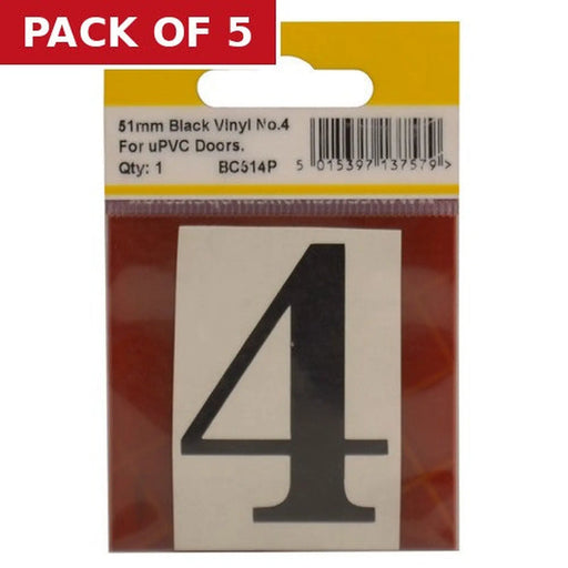 Centurion 51mm Black Traditional Oldstyle Font Vinyl Number 4 - Pack of 5