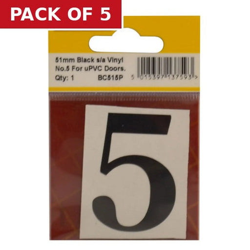 Centurion 51mm Black Traditional Oldstyle Font Vinyl Number 5 - Pack of 5