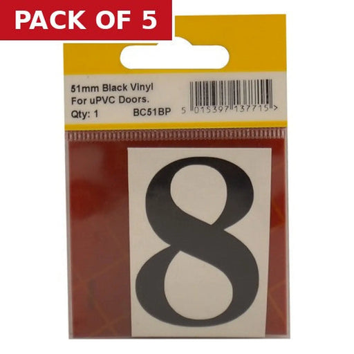 Centurion 51mm Black Traditional Oldstyle Font Vinyl Number 8 - Pack of 5