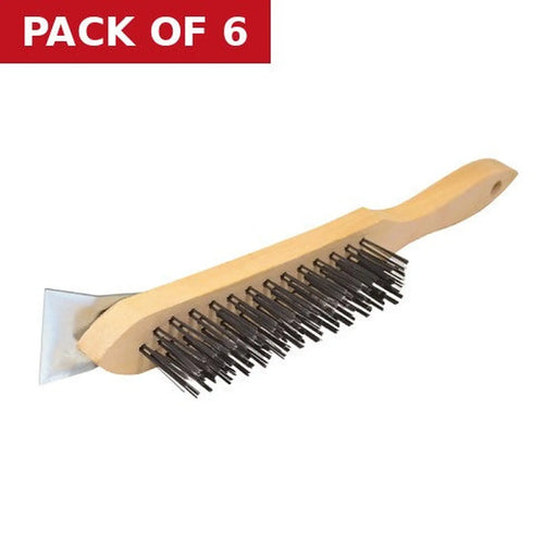 Centurion Wire Brush, Wooden 4 Row with Scraper - Pack of 6