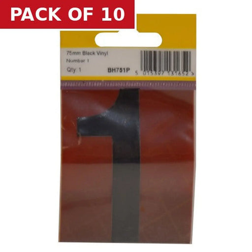 Centurion 75mm Black Helvetica Bold Condensed Style Vinyl Number 1 - Pack of 10