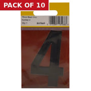 Centurion 75mm Black Helvetica Bold Condensed Style Vinyl Number 4 - Pack of 10