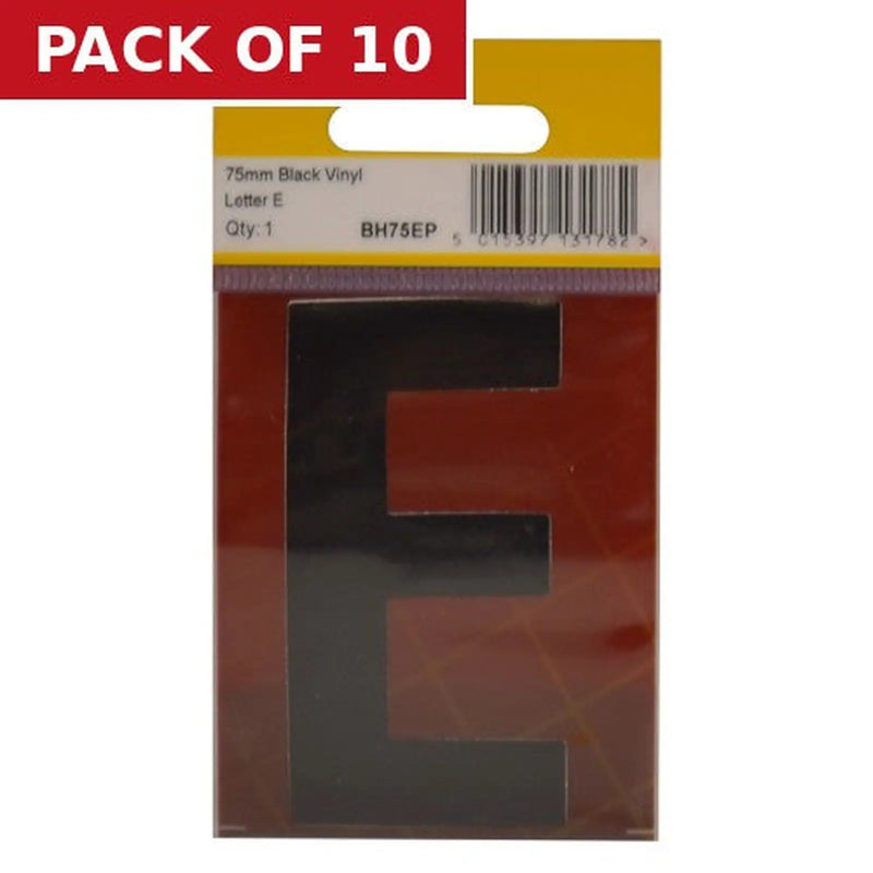 Centurion 75mm Black Helvetica Bold Condensed Style Vinyl Letter E - Pack of 10