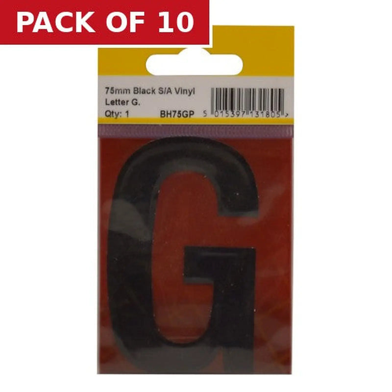 Centurion 75mm Black Helvetica Bold Condensed Style Vinyl Letter G - Pack of 10