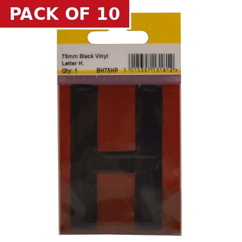 Centurion 75mm Black Helvetica Bold Condensed Style Vinyl Letter H - Pack of 10