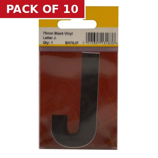 Centurion 75mm Black Helvetica Bold Condensed Style Vinyl Letter J - Pack of 10