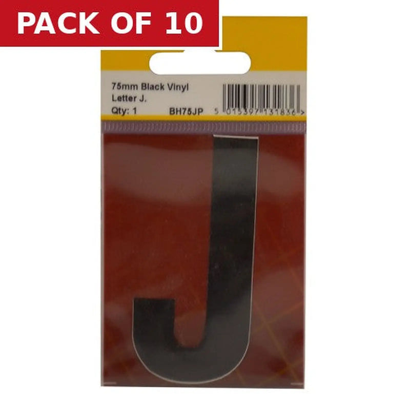 Centurion 75mm Black Helvetica Bold Condensed Style Vinyl Letter J - Pack of 10