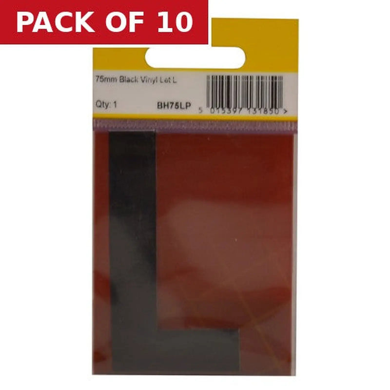 Centurion 75mm Black Helvetica Bold Condensed Style Vinyl Letter L - Pack of 10