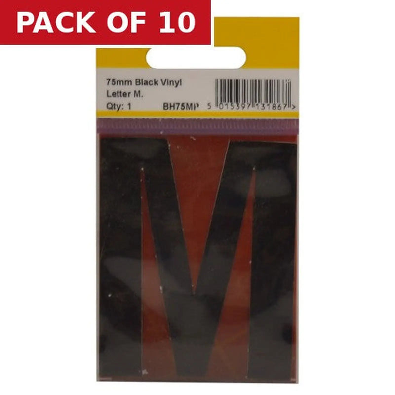 Centurion 75mm Black Helvetica Bold Condensed Style Vinyl Letter M - Pack of 10
