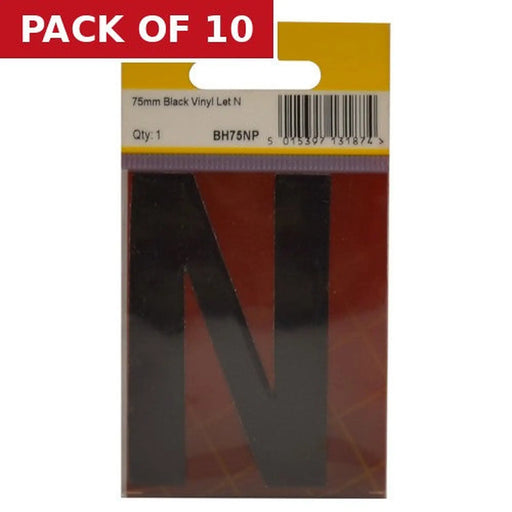 Centurion 75mm Black Helvetica Bold Condensed Style Vinyl Letter N - Pack of 10