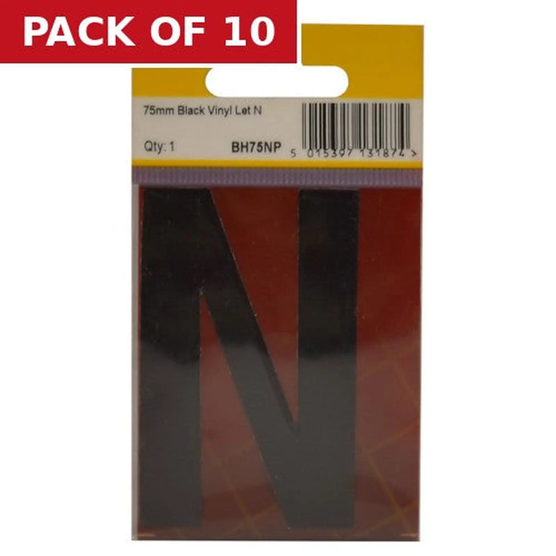 Centurion 75mm Black Helvetica Bold Condensed Style Vinyl Letter N - Pack of 10