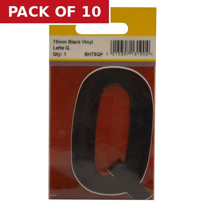 Centurion 75mm Black Helvetica Bold Condensed Style Vinyl Letter Q - Pack of 10