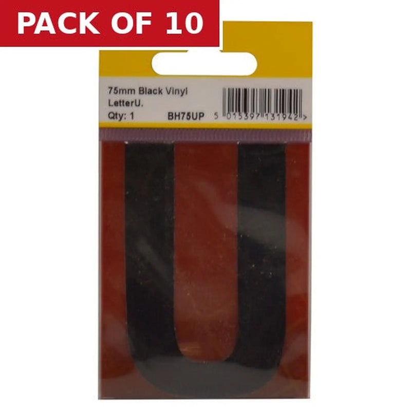 Centurion 75mm Black Helvetica Bold Condensed Style Vinyl Letter U - Pack of 10