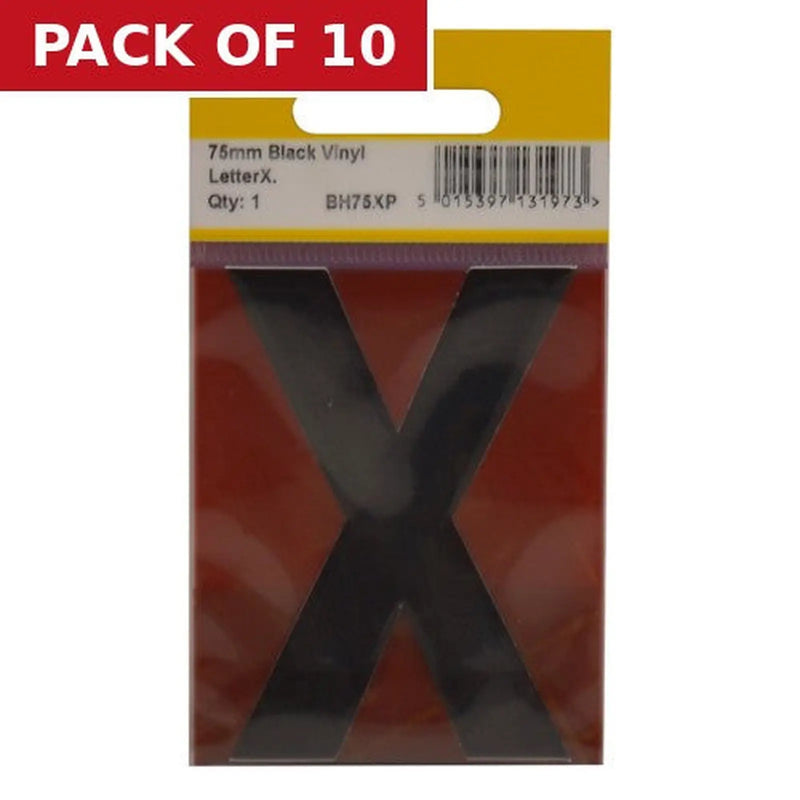 Centurion 75mm Black Helvetica Bold Condensed Style Vinyl Letter X - Pack of 10