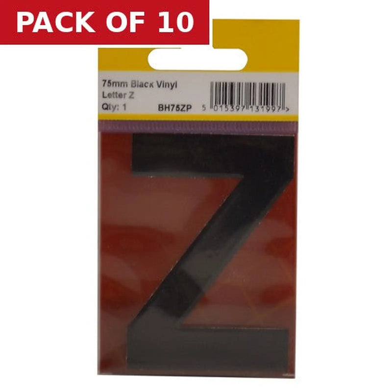 Centurion 75mm Black Helvetica Bold Condensed Style Vinyl Letter Z - Pack of 10
