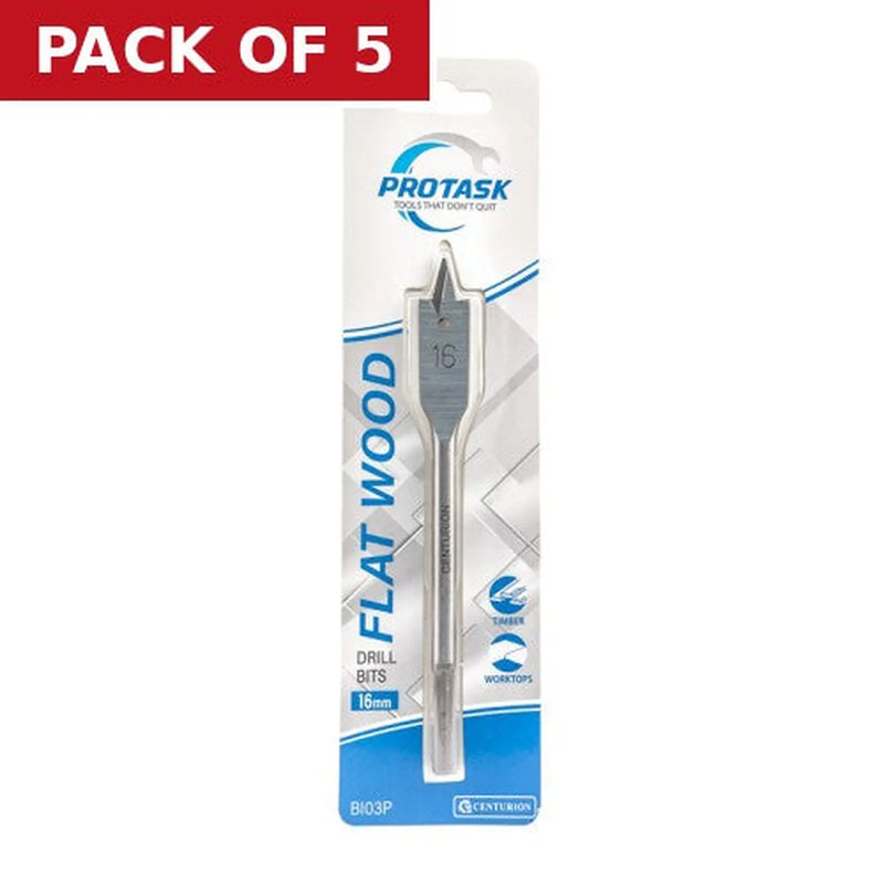 Centurion Protask 16mm Fast Cutting Flat Wood Bit - Pack of 5