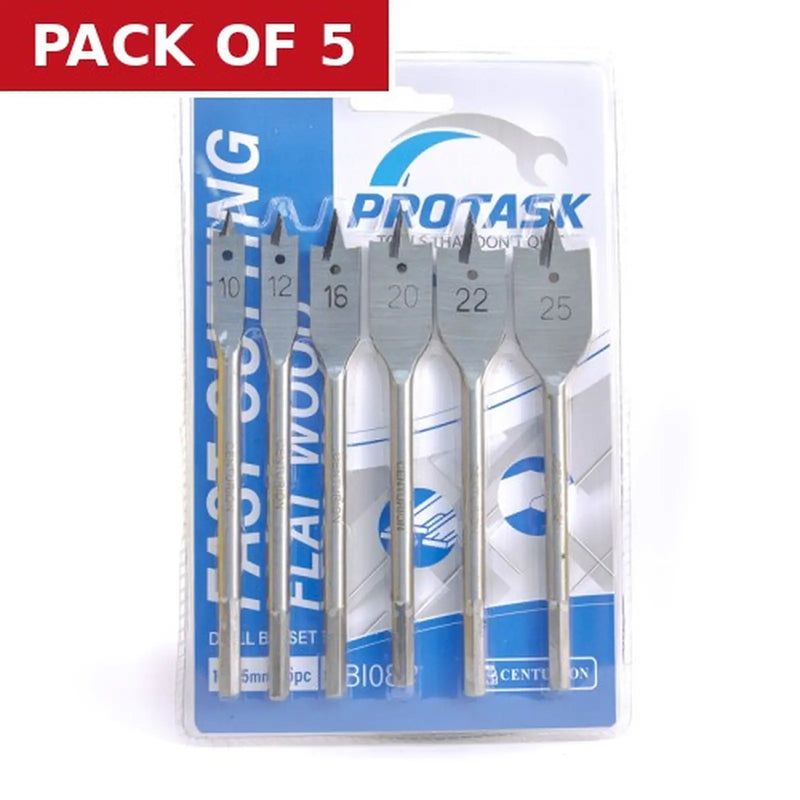 Centurion Protask Fast Cutting Flat Wood Bits 6 piece Set - Pack of 5