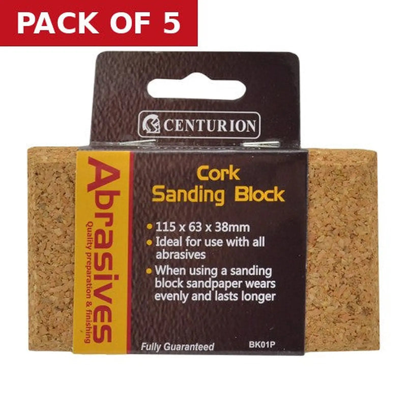 Centurion Abrasives Cork Sanding Block, 115 x 63mm - Pack of 5