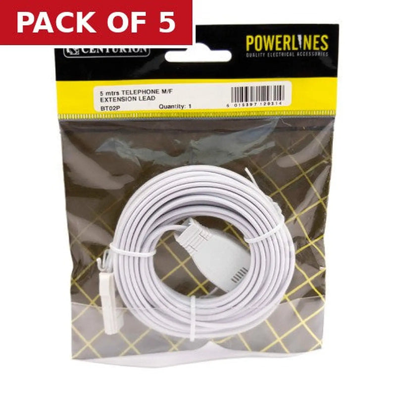 Centurion Telephone Extension Lead, 5m - Pack of 5