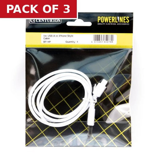Centurion 1M USB-A to iPhone Style Cable - Pack of 3