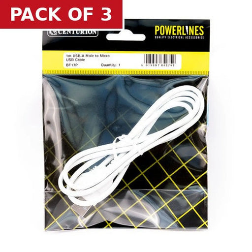 Centurion 1M USB-A Male to Micro USB Cable - Pack of 3