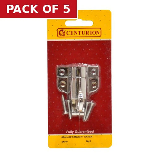 Centurion Solid Brass Fanlight Catch, Chrome Plated, 65mm - Pack of 5
