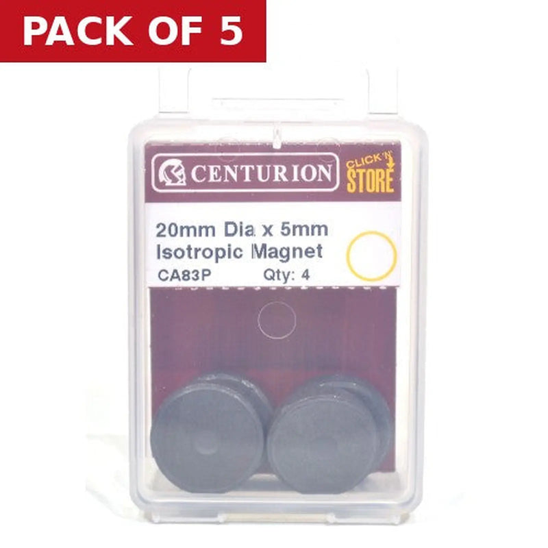 Centurion 20mm Diameter x 5mm Isotropic Ferrite  Magnet (Pack of 4) - Pack of 5